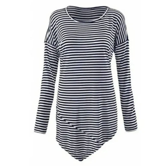 CAbi Boat Striped Asymmetrical Long Sleeve Tee Blouse Style 5064 - Picture 3 of 9